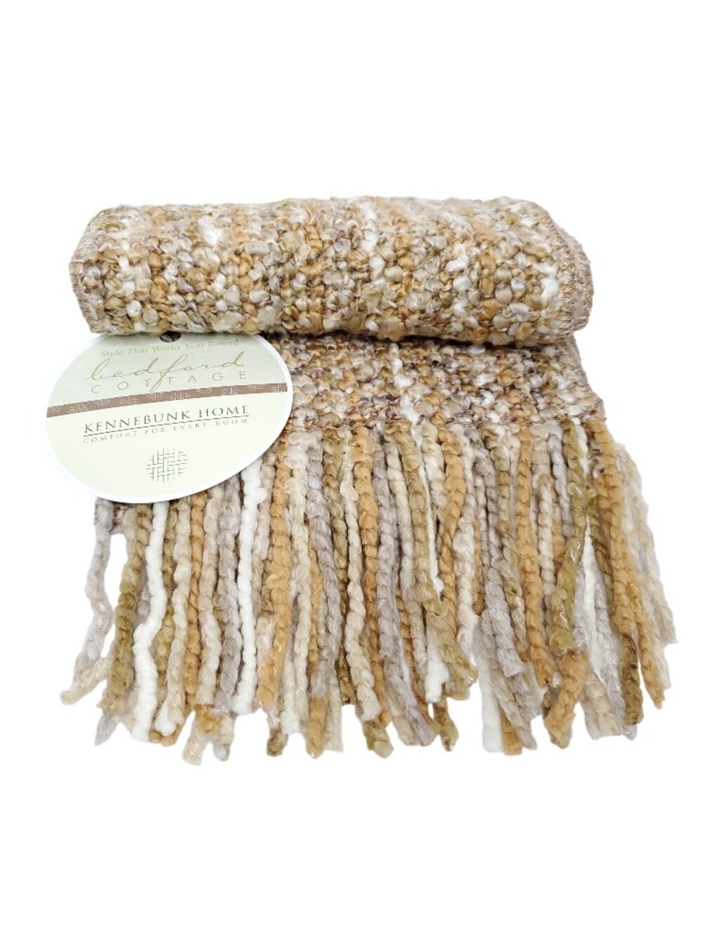 Kennebunk Home Womens Scarf Fringe Tan Pink Bedford Cottage Stria